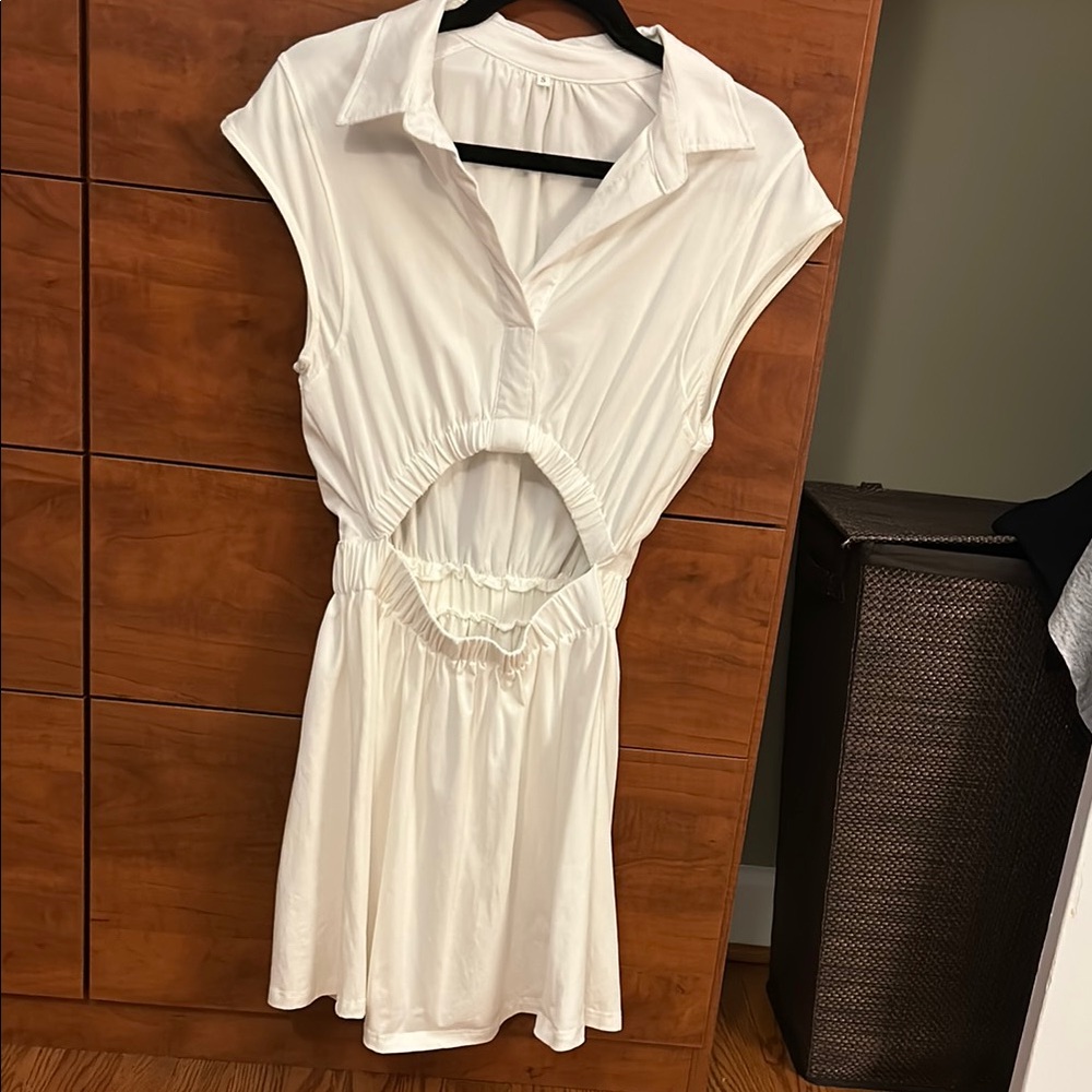 Short Sleeve White Cut-Out Dress